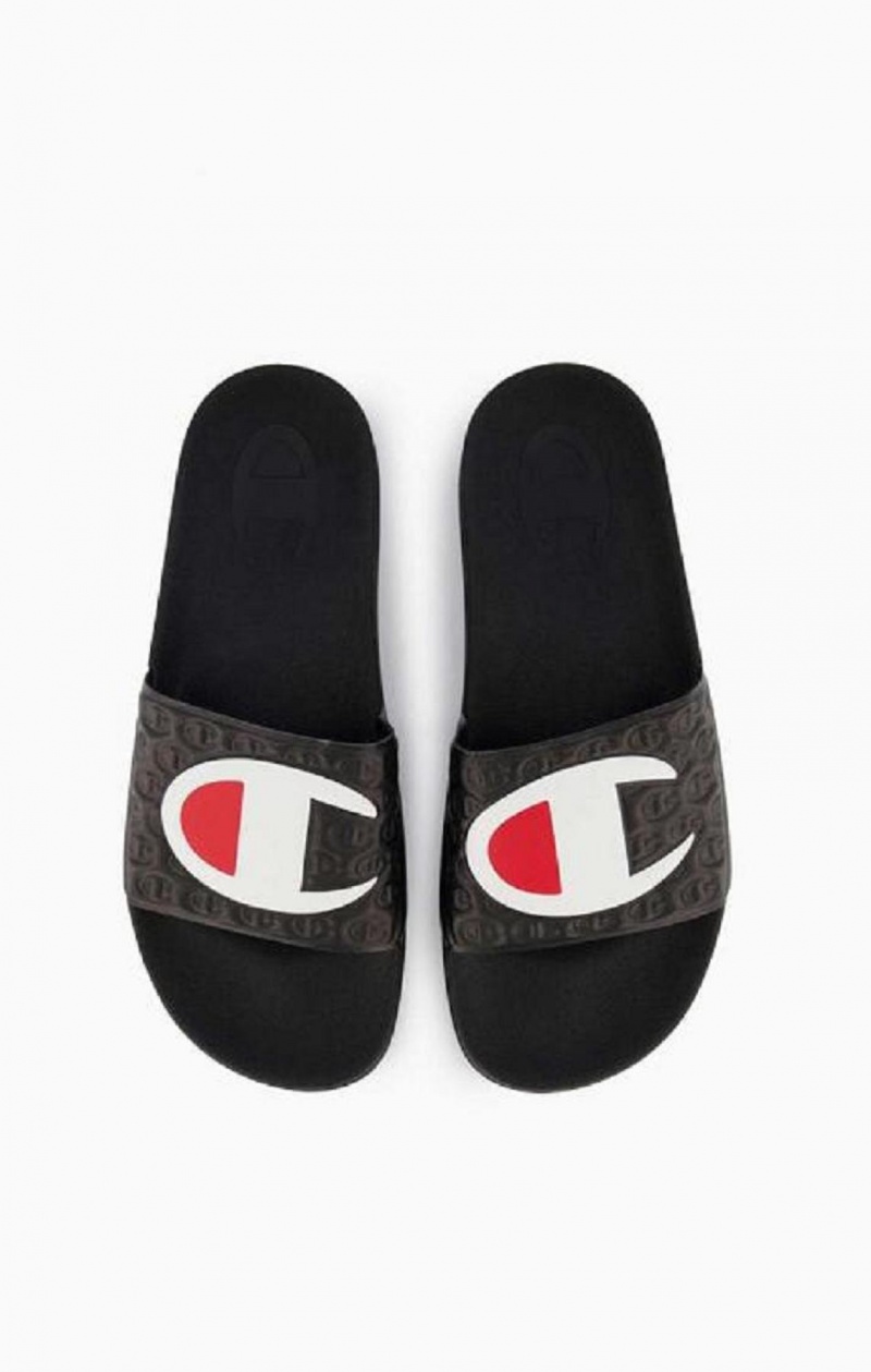 Chanclas Champion C Patch Pool Slides Negras | 6785-PLBGC