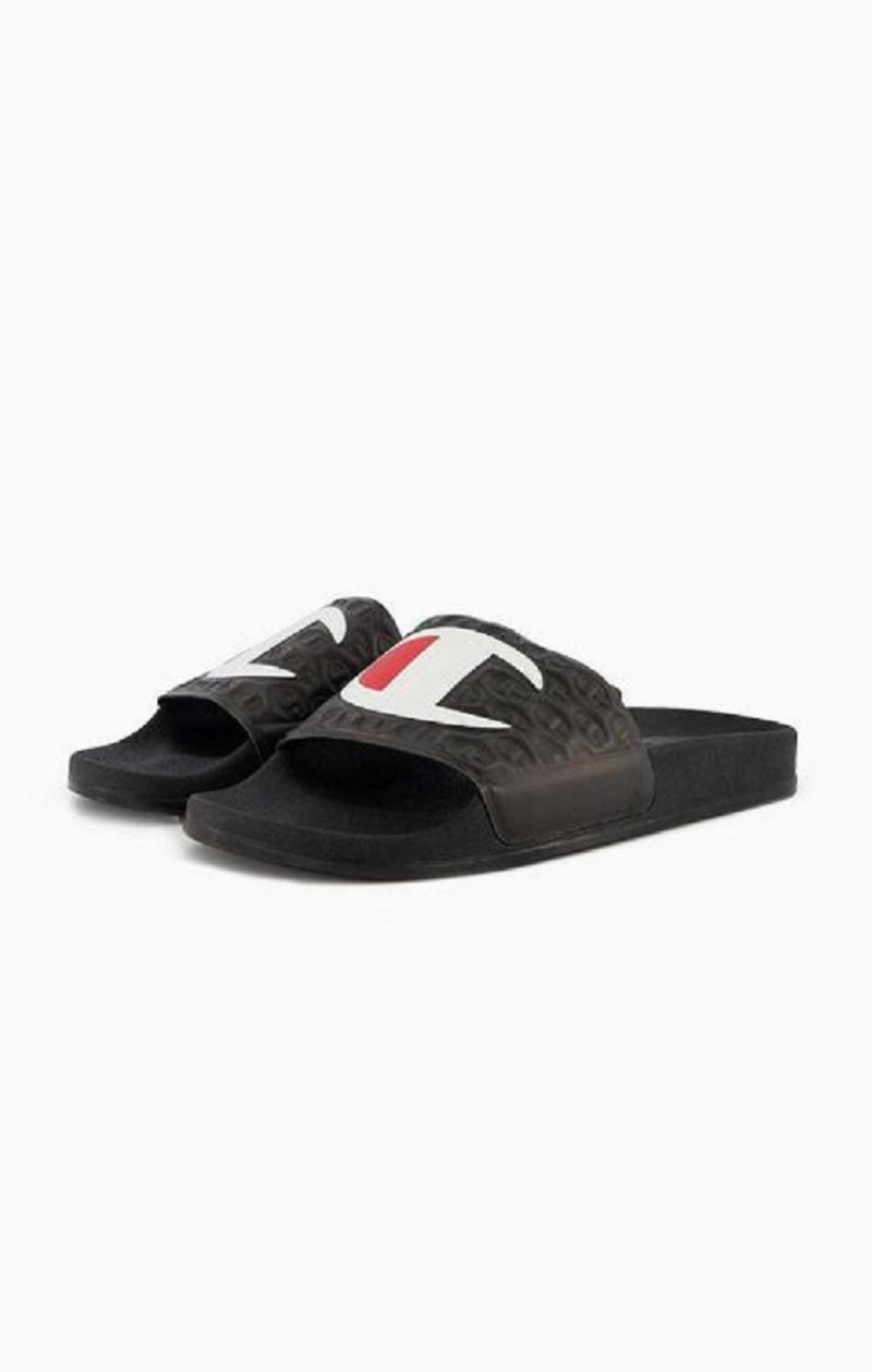 Chanclas Champion C Patch Pool Slides Negras | 6785-PLBGC