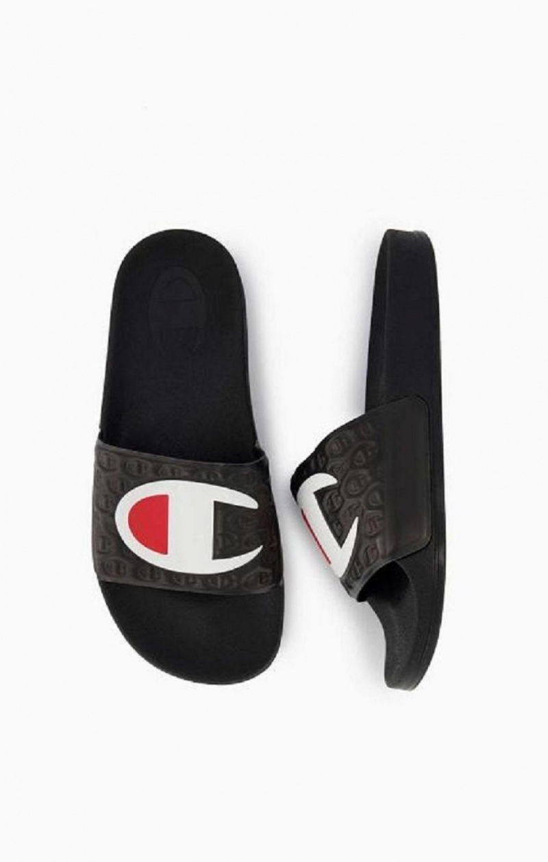 Chanclas Champion C Patch Pool Slides Negras | 6785-PLBGC