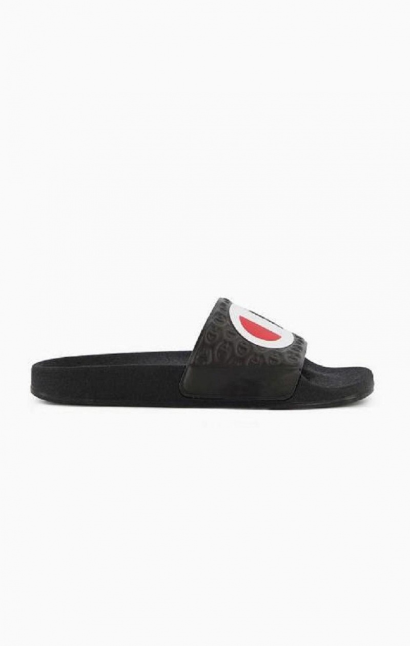 Chanclas Champion C Patch Pool Slides Negras | 6785-PLBGC