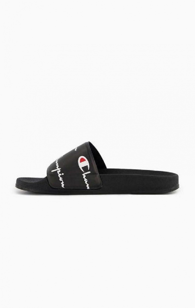 Chanclas Champion Repeat Script Logo Print Pool Slides Negras | 0426-IZYDM