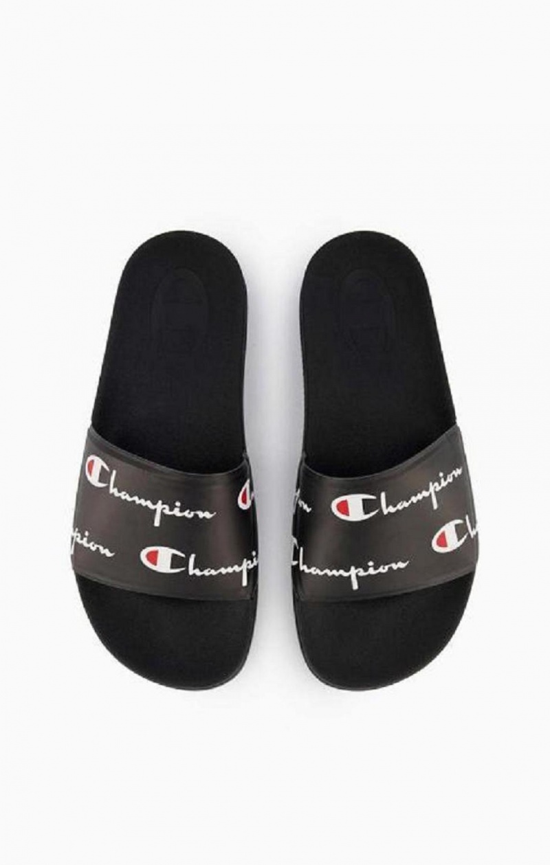 Chanclas Champion Repeat Script Logo Print Pool Slides Negras | 0426-IZYDM