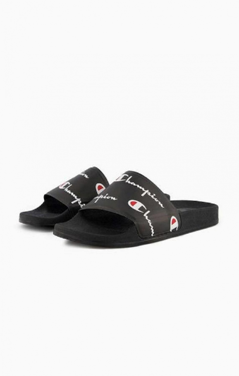 Chanclas Champion Repeat Script Logo Print Pool Slides Negras | 0426-IZYDM