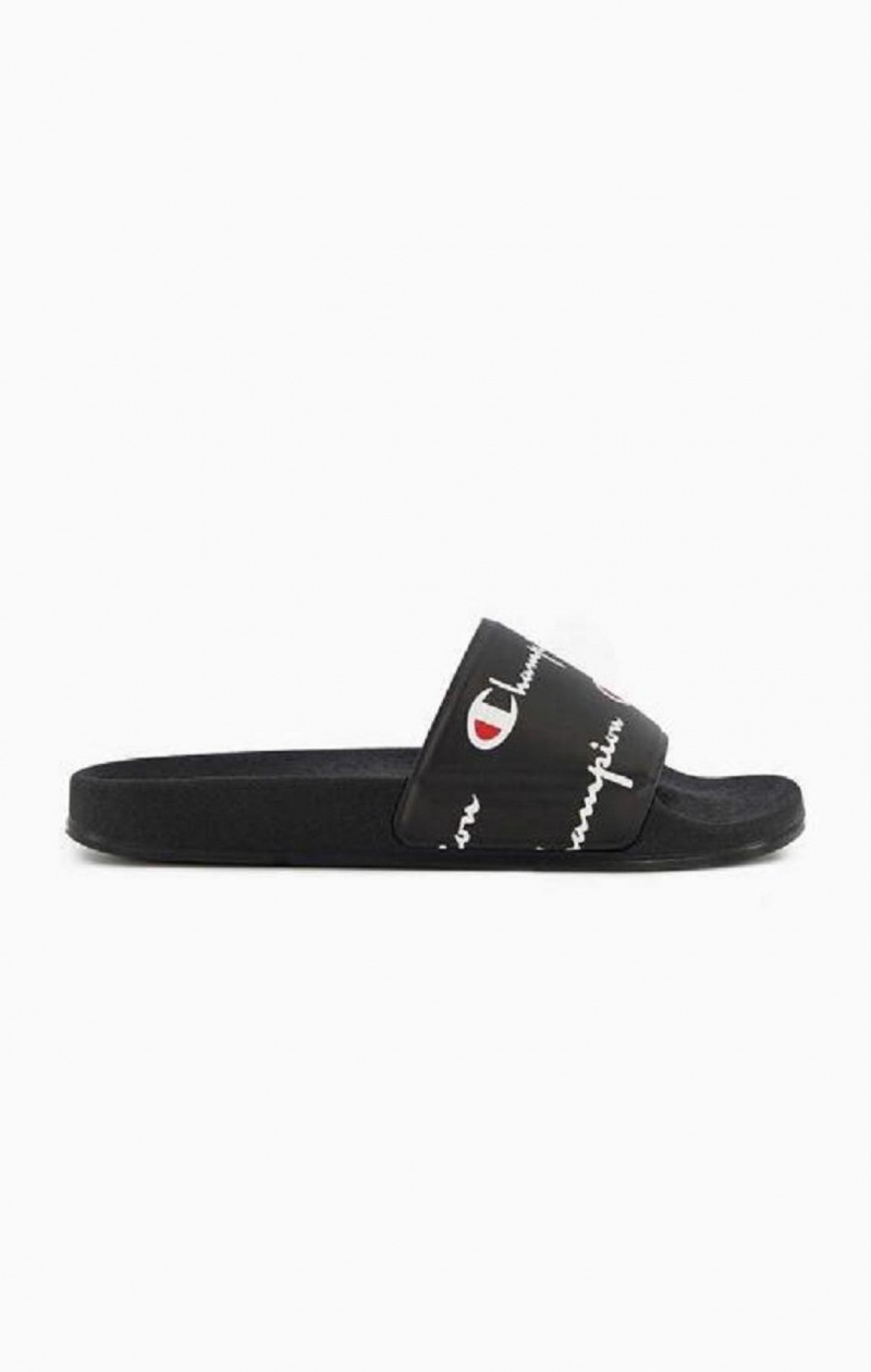 Chanclas Champion Repeat Script Logo Print Pool Slides Negras | 0426-IZYDM