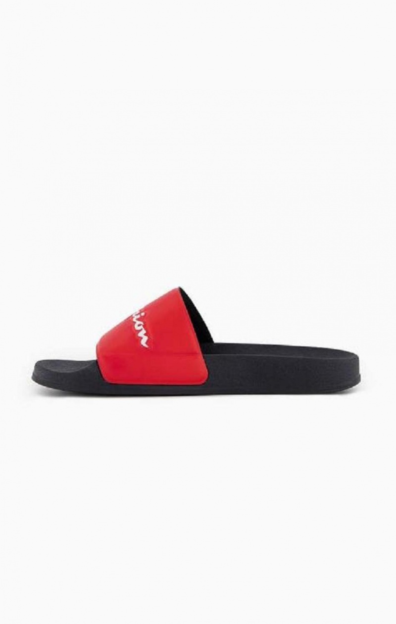 Chanclas Champion Script Logo Pool Slides Rojas Negras | 6745-KUNOV