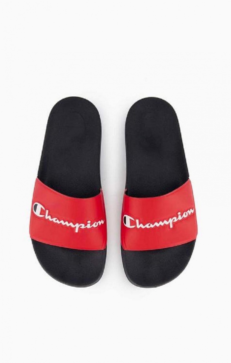 Chanclas Champion Script Logo Pool Slides Rojas Negras | 6745-KUNOV