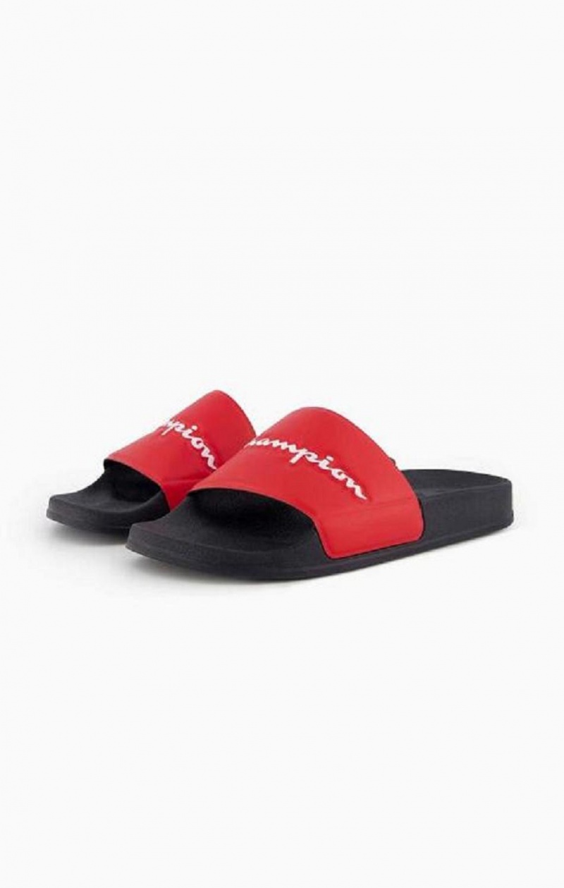 Chanclas Champion Script Logo Pool Slides Rojas Negras | 6745-KUNOV