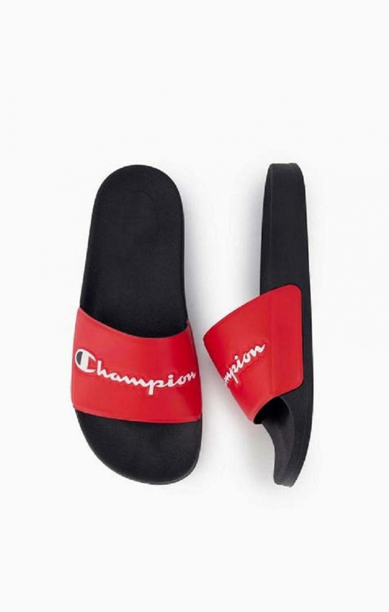 Chanclas Champion Script Logo Pool Slides Rojas Negras | 6745-KUNOV