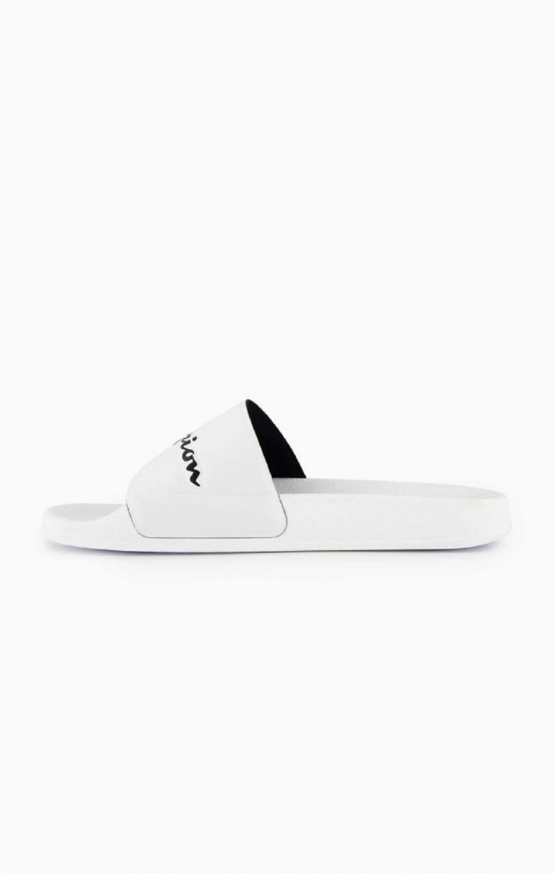 Chanclas Champion Script Logo Pool Slides Blancas | 4523-YLAHD