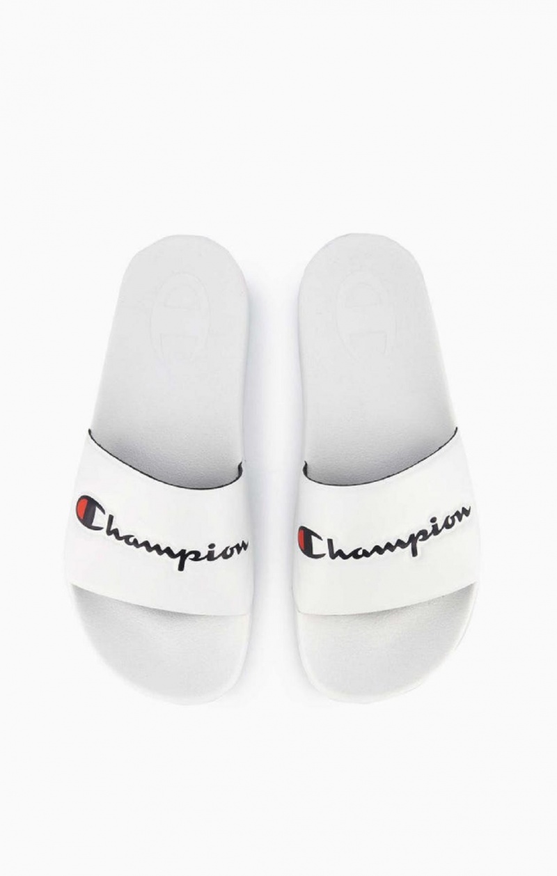 Chanclas Champion Script Logo Pool Slides Blancas | 4523-YLAHD