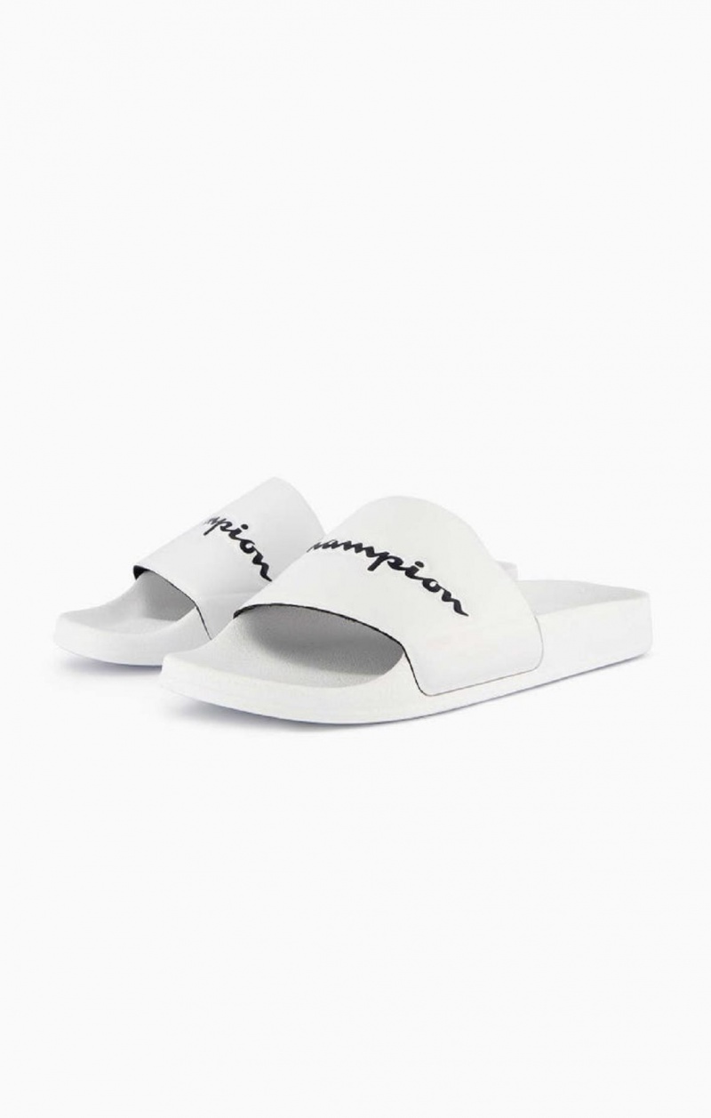 Chanclas Champion Script Logo Pool Slides Blancas | 4523-YLAHD