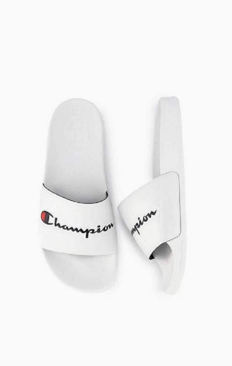 Chanclas Champion Script Logo Pool Slides Blancas | 1634-PVIOT