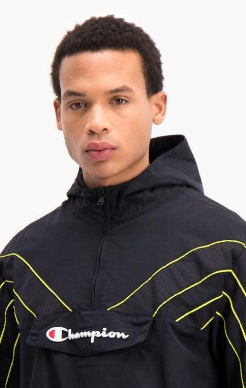 Chandals Champion Half Zip-Up Encapuchado Pista Jacket Negras | 0691-UTONL