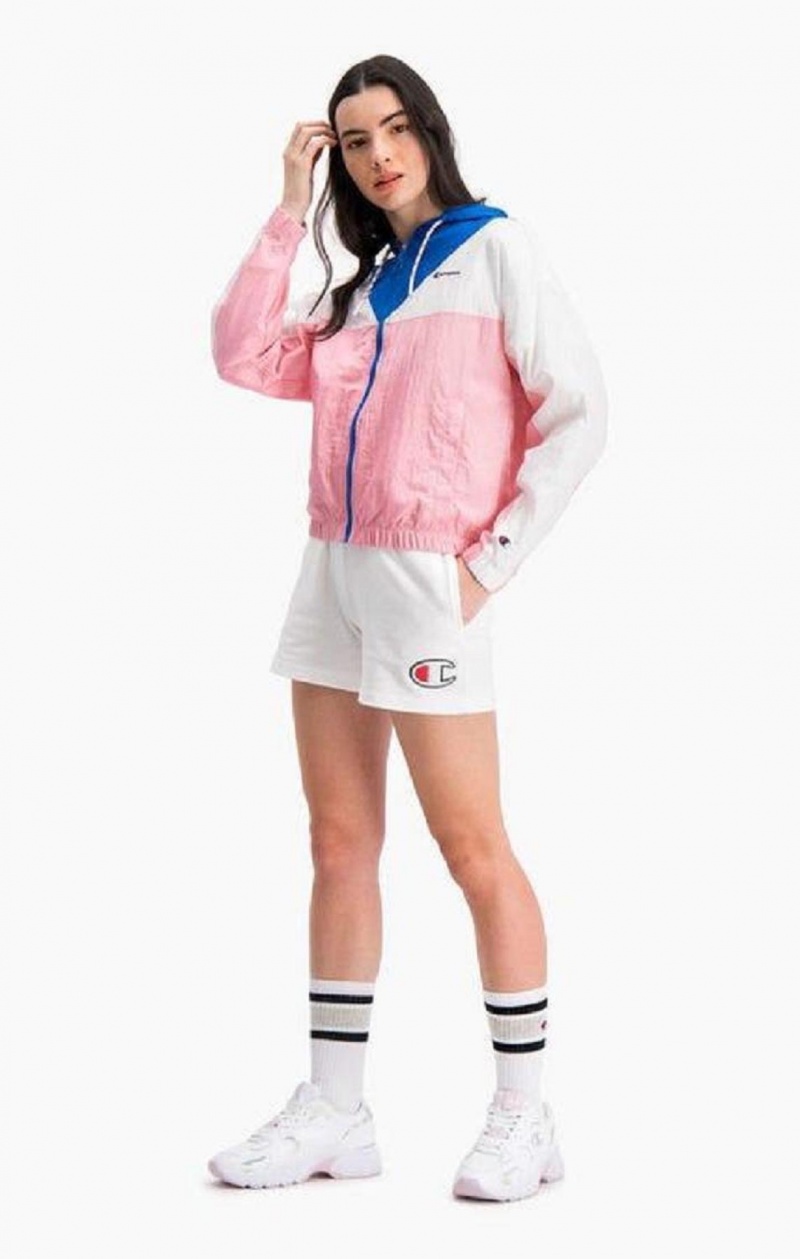 Chaquetas Champion Colour Block Encapuchado Pista Jacket Blancas Rosas | 5270-UOEQH