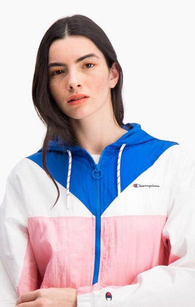 Chaquetas Champion Colour Block Encapuchado Pista Jacket Blancas Rosas | 5270-UOEQH