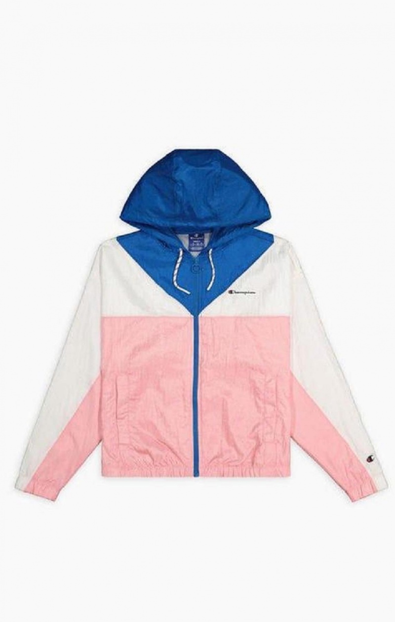 Chaquetas Champion Colour Block Encapuchado Pista Jacket Blancas Rosas | 5270-UOEQH