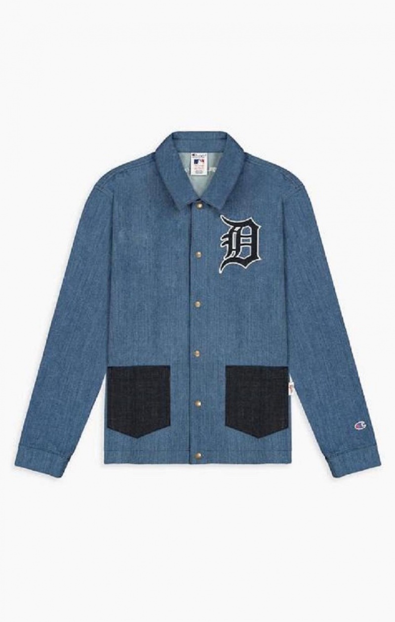 Chaquetas Champion Detroit MLB Denim Coach Jacket Azules Oscuro | 6918-OPMTS