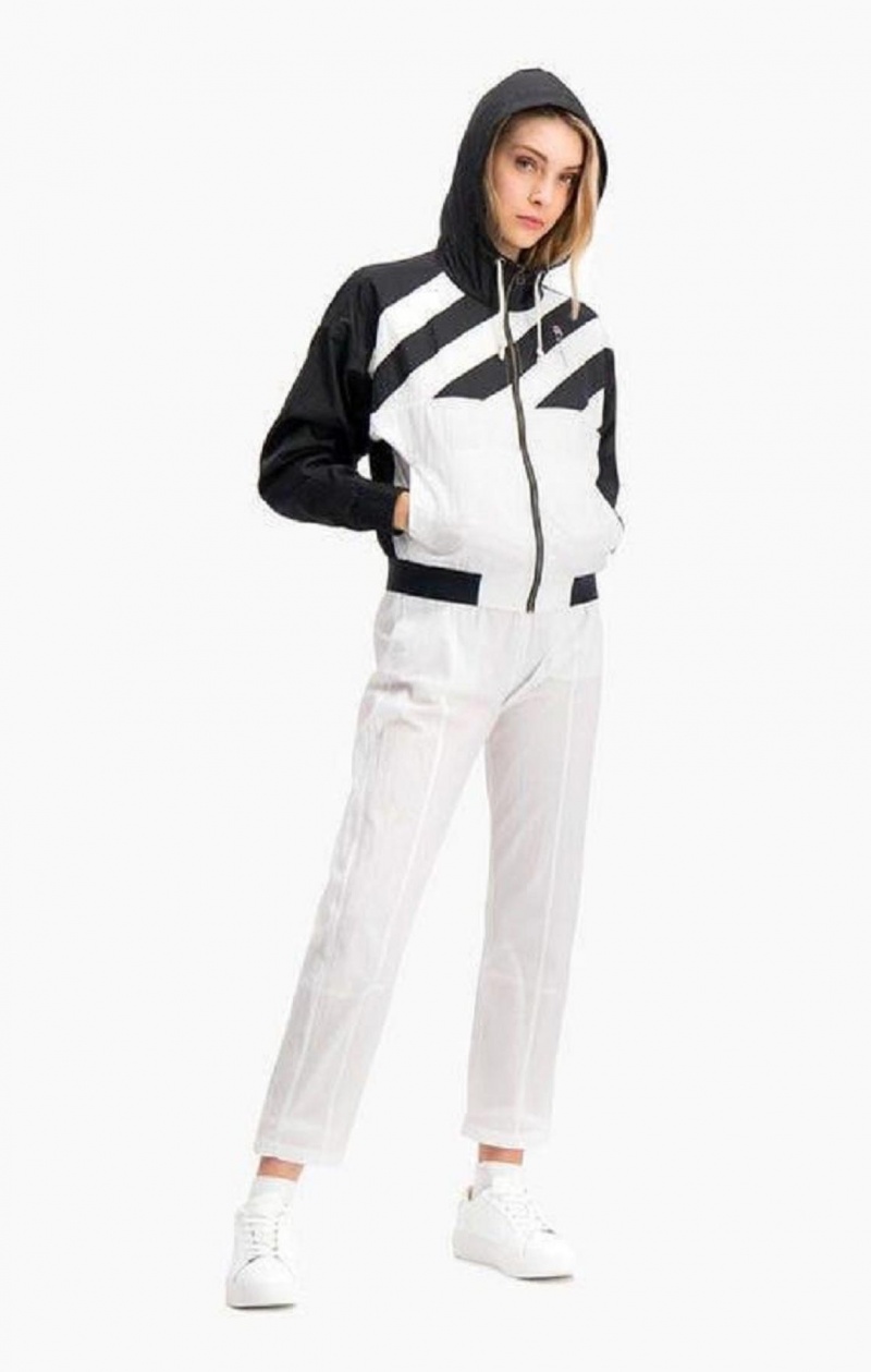 Chaquetas Champion Diagonal Stripe Encapuchado Rain Jacket Negras Blancas | 0367-ODBHT