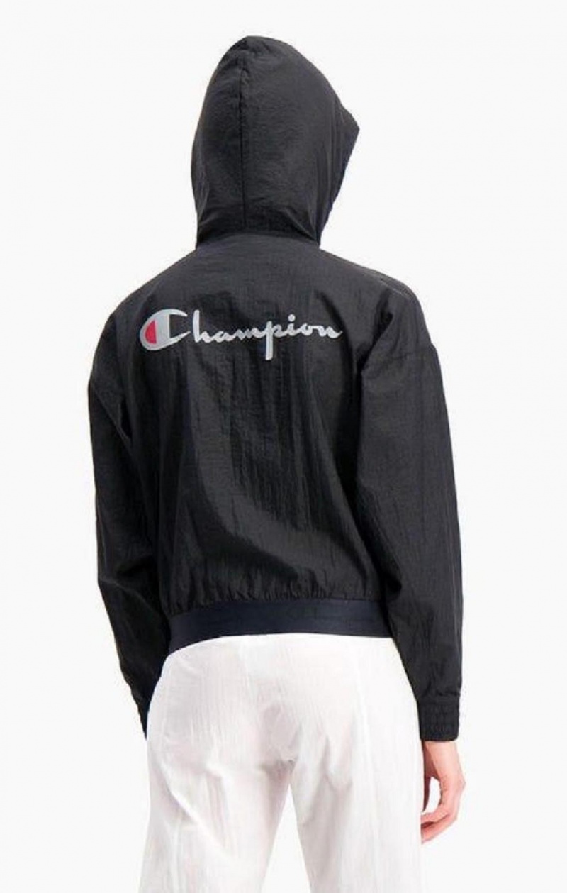 Chaquetas Champion Diagonal Stripe Encapuchado Rain Jacket Negras Blancas | 0367-ODBHT