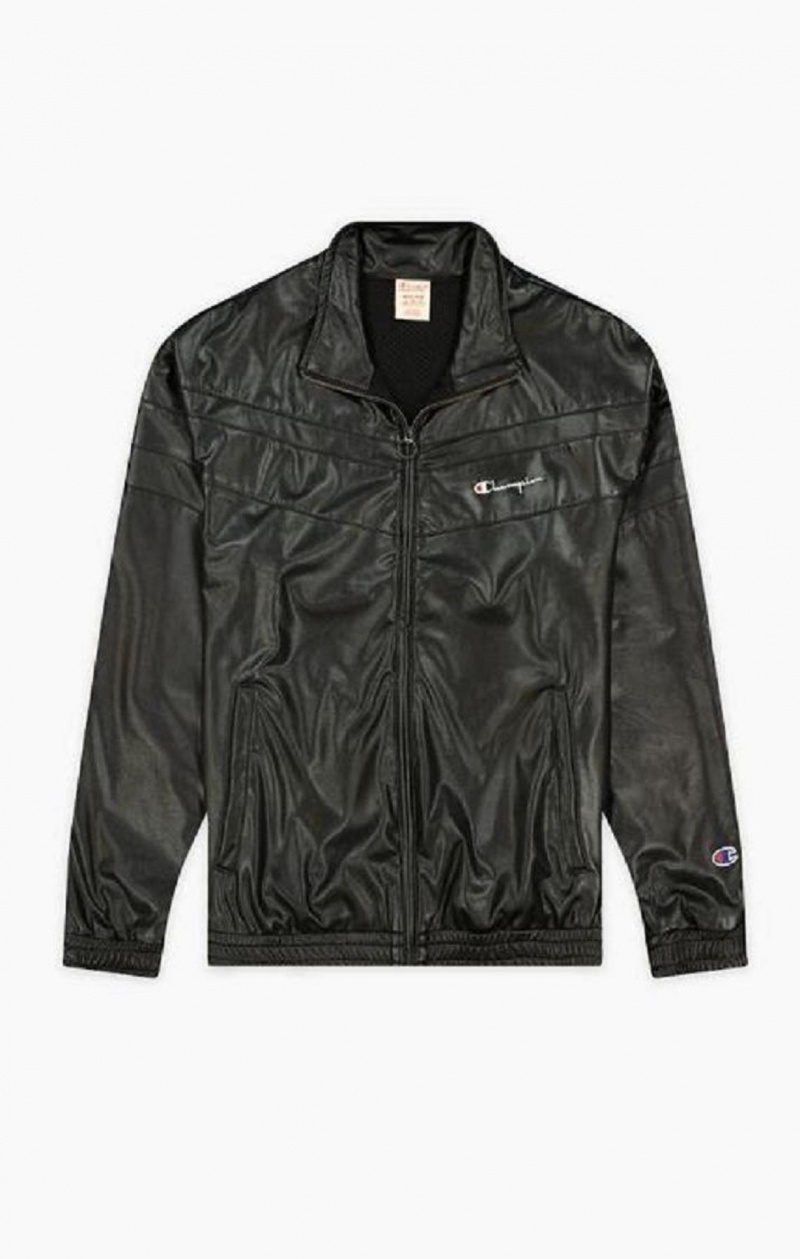 Chaquetas Champion Faux Cuero Zip-Up Pista Jacket Negras | 1953-ZURCJ