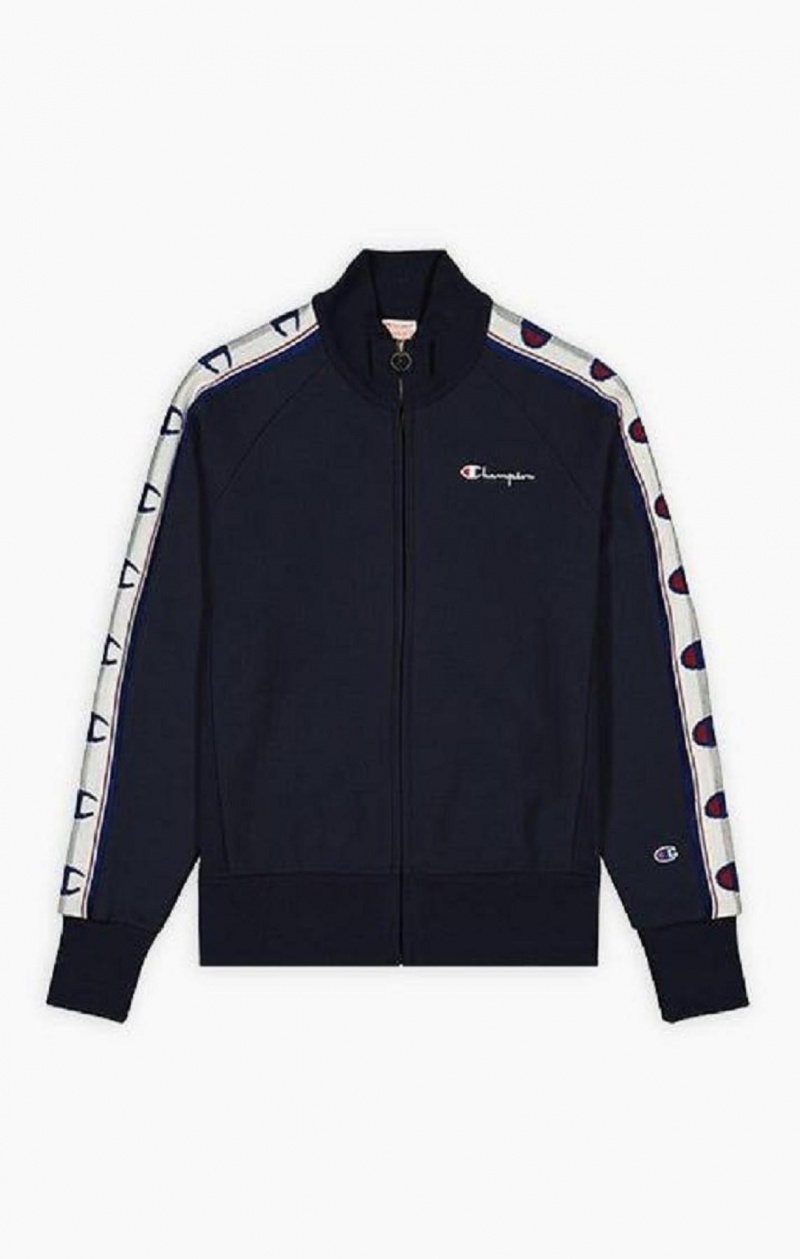 Chaquetas Champion Jacquard Logo Tape Zip-Up Jacket Azules Oscuro | 5270-CQKIS