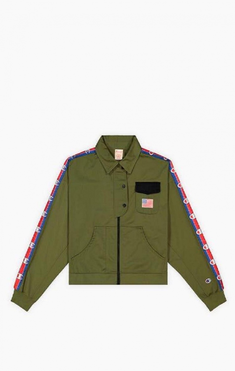 Chaquetas Champion Logo Tape Utility Jacket Verde Oliva Verde | 0127-XJGIK