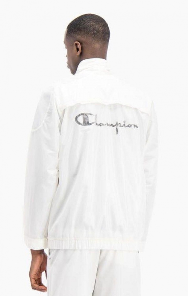 Chaquetas Champion Reflective Script Logo Zip-Up Pista Jacket Blancas | 1609-QZXAS