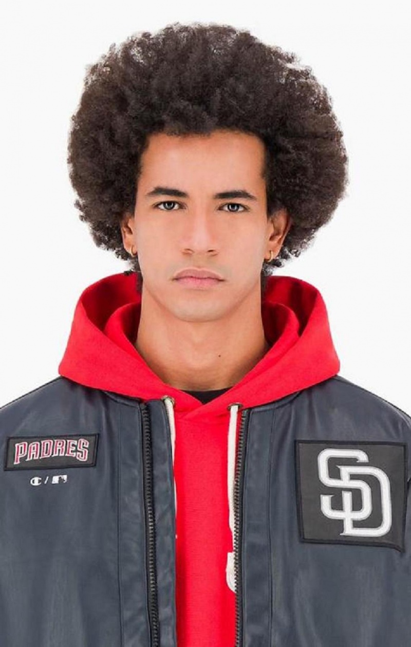 Chaquetas Champion San Diego MLB Fake Cuero Bomber Jacket Azules Oscuro | 7306-XUKRH