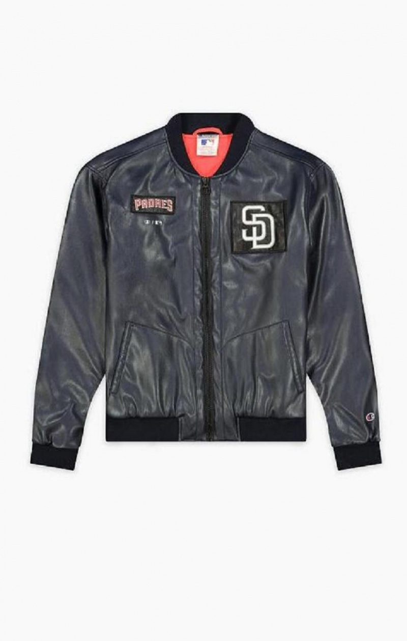 Chaquetas Champion San Diego MLB Fake Cuero Bomber Jacket Azules Oscuro | 7306-XUKRH