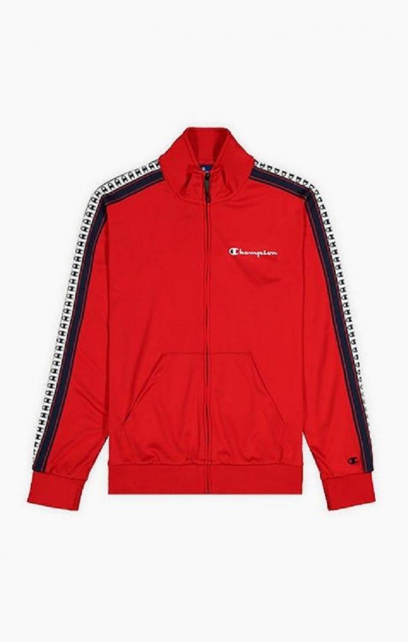 Chaquetas Champion Stripe Logo Tape Zip-Up Pista Jacket Rojas | 8957-VXAJK