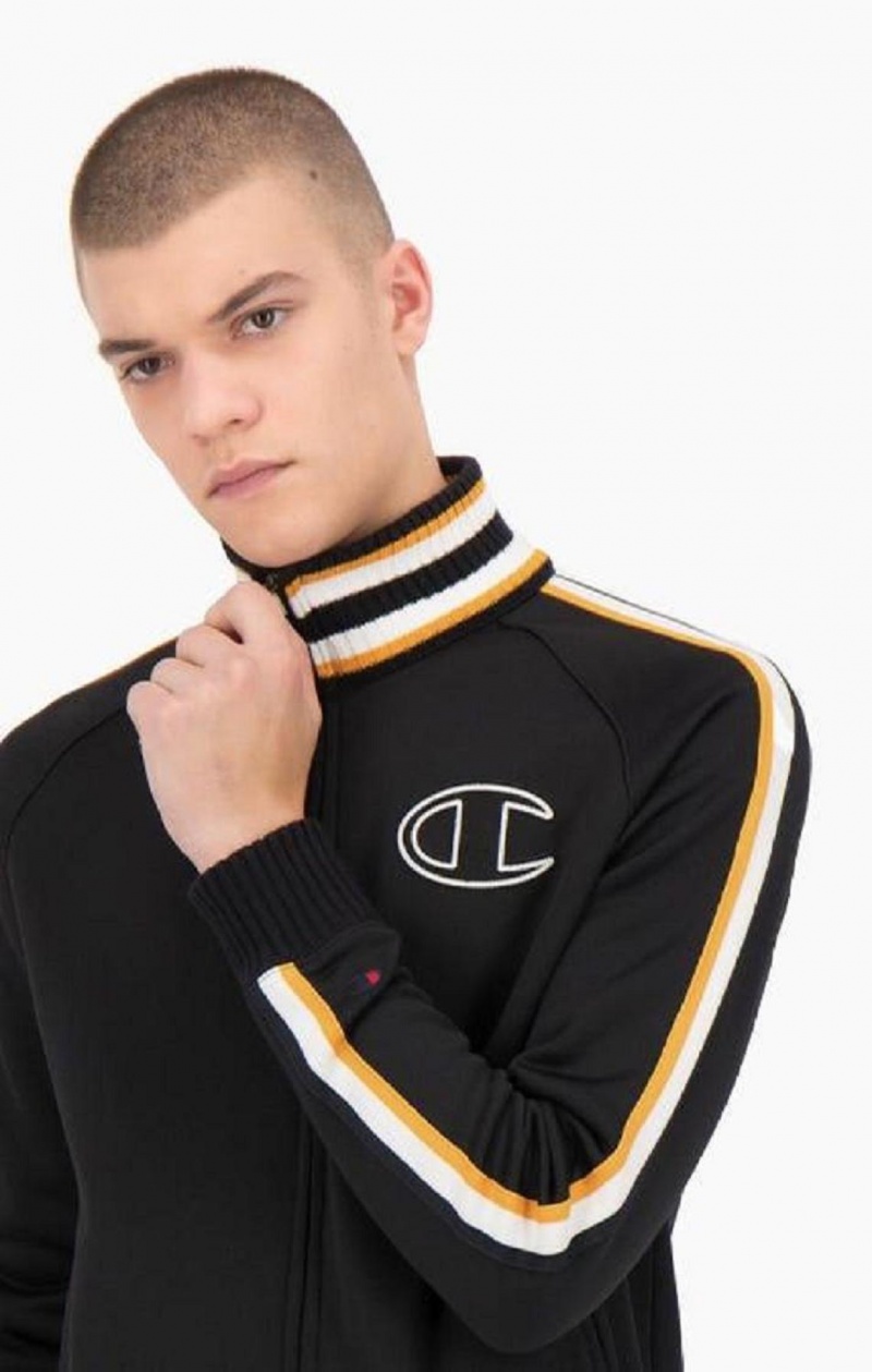 Chaquetas Champion Stripe Sleeve Zip-Up Fleece Jacket Negras | 1593-UHNDJ