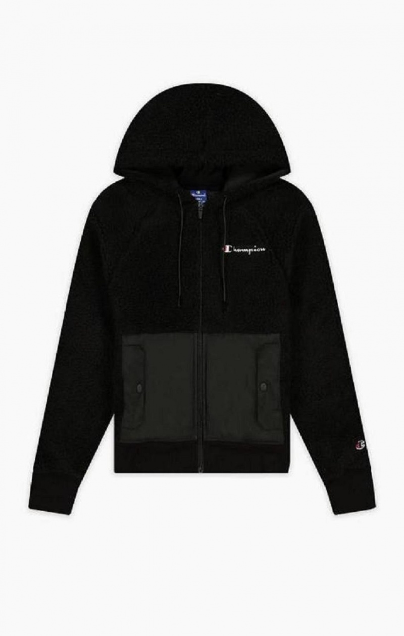 Chaquetas Champion Teddy Polar Fleece Zip-Up Hoodie Negras | 7124-TEGWS