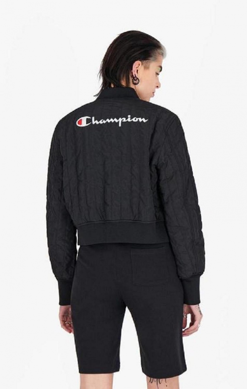 Chaquetas Champion Textured Cropped Bomber Jacket Negras | 5418-WYPQV