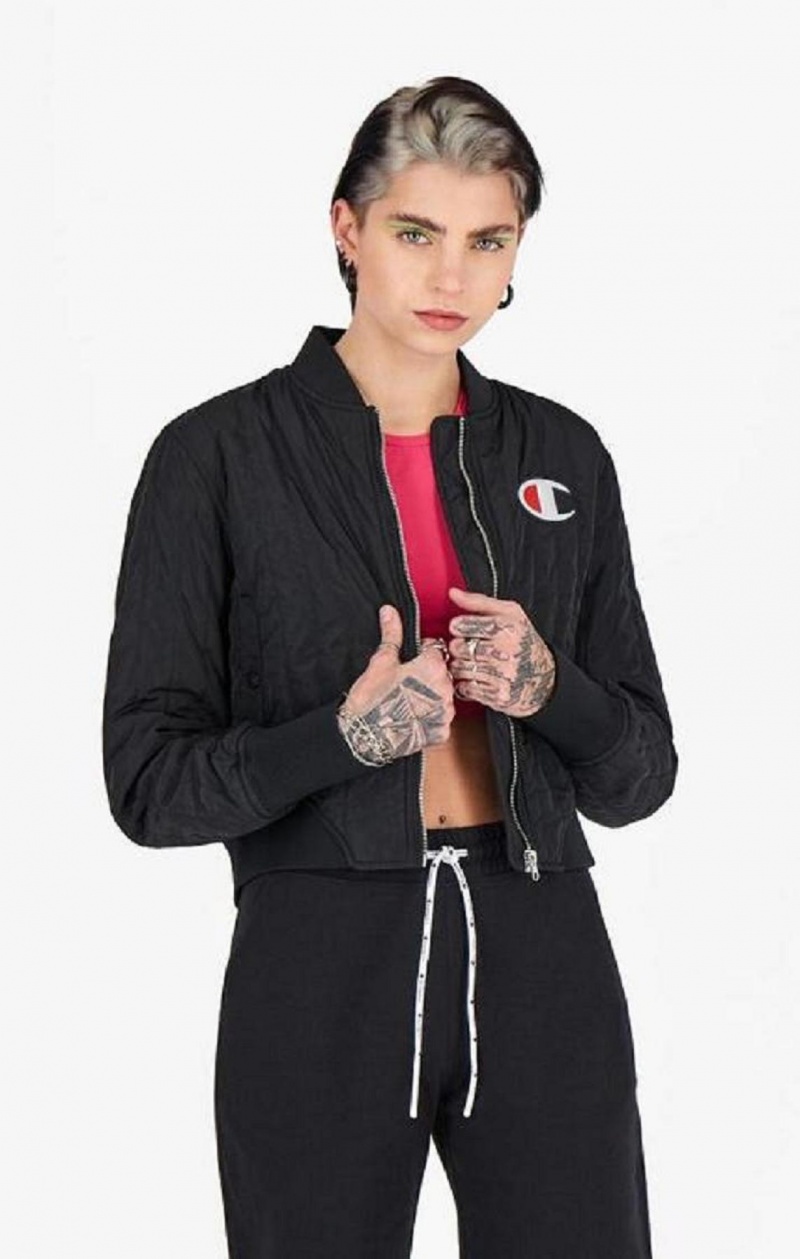 Chaquetas Champion Textured Cropped Bomber Jacket Negras | 5418-WYPQV