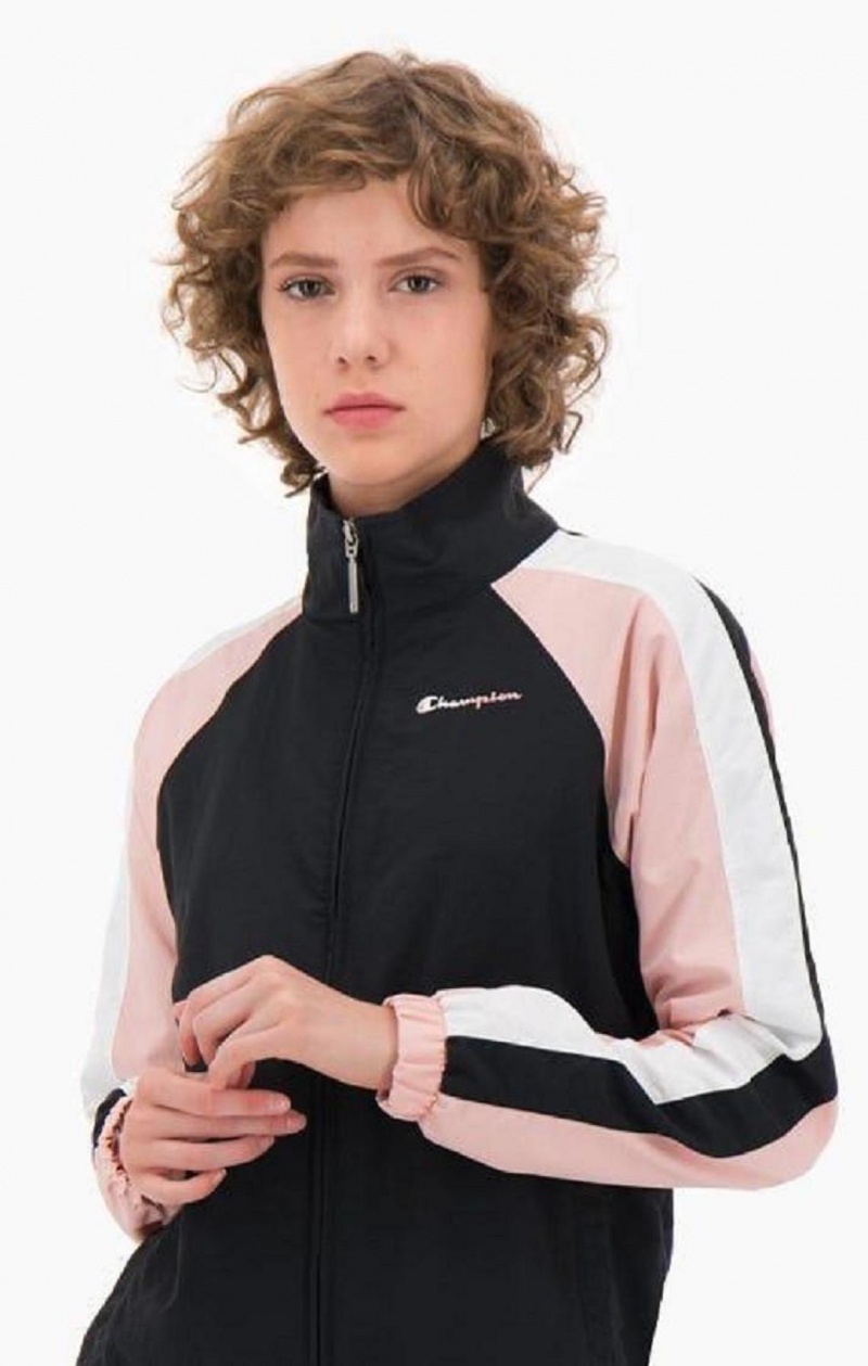 Chaquetas Champion Two Tone Stripe Seam Pista Jacket Negras Rosas | 9680-HWBDT