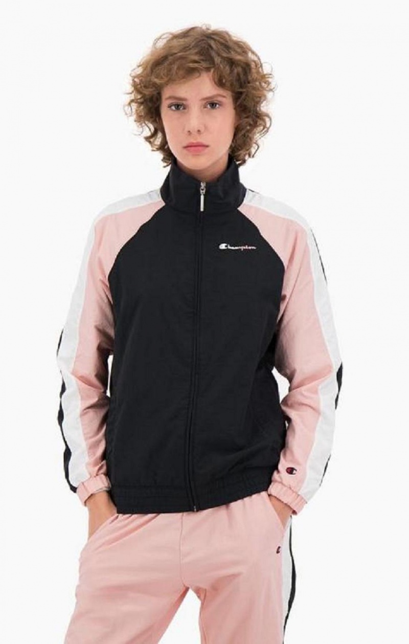 Chaquetas Champion Two Tone Stripe Seam Pista Jacket Negras Rosas | 9680-HWBDT