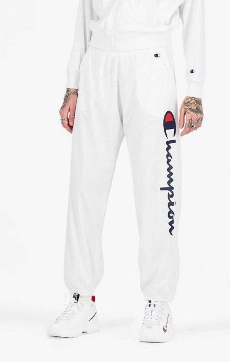 Pantalon Jogger Champion All-over Script Logo Print Pista Pants Blancas | 6085-NJQEU