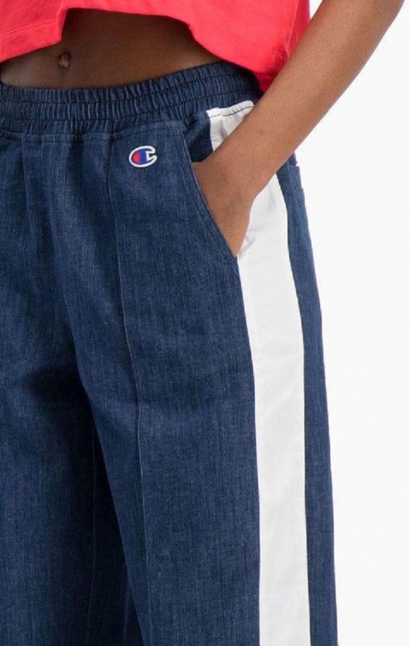 Pantalon Jogger Champion Denim Stripe Flared Pista Pants Turquesa Azules | 6973-NTBGV