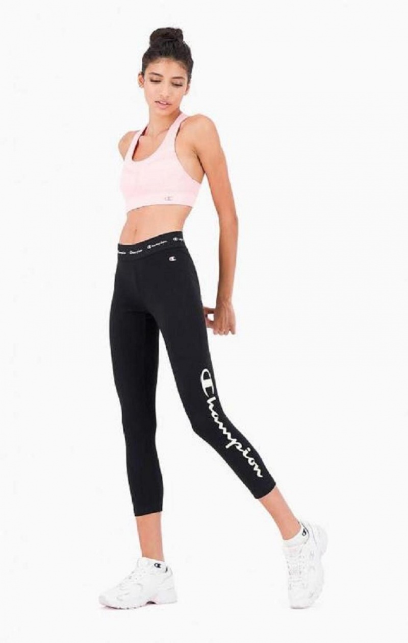 Pantalon Jogger Champion Logo Tape Stretch Crop Leggings Negras | 5603-TCVNO