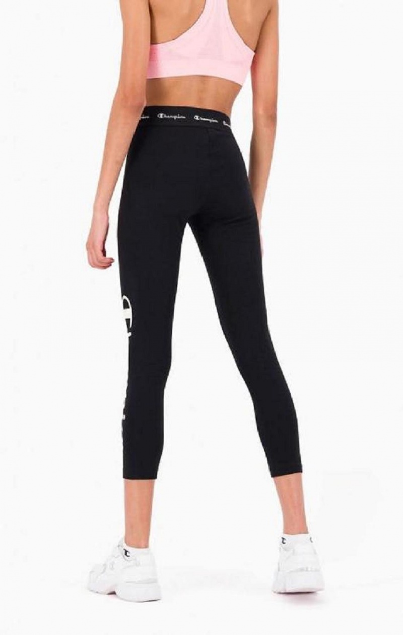 Pantalon Jogger Champion Logo Tape Stretch Crop Leggings Negras | 5603-TCVNO