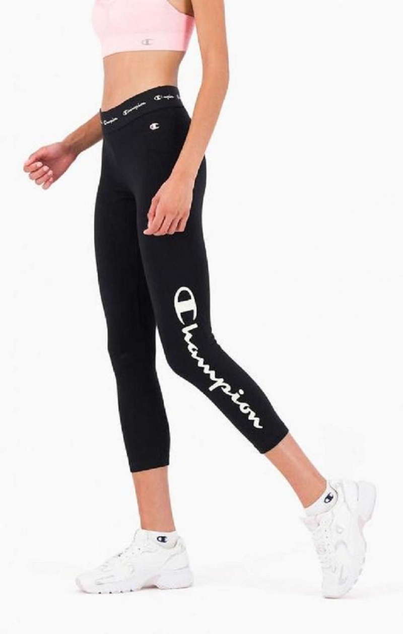 Pantalon Jogger Champion Logo Tape Stretch Crop Leggings Negras | 5603-TCVNO