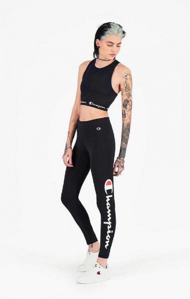 Pantalon Jogger Champion Script Logo 7/8 Leggings Negras | 7250-DVFBC