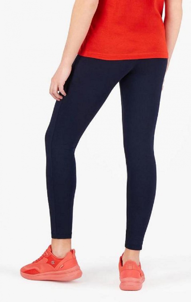 Pantalon Jogger Champion Script Logo Stretch Algodon Leggings Azules Oscuro | 2874-DSFNM