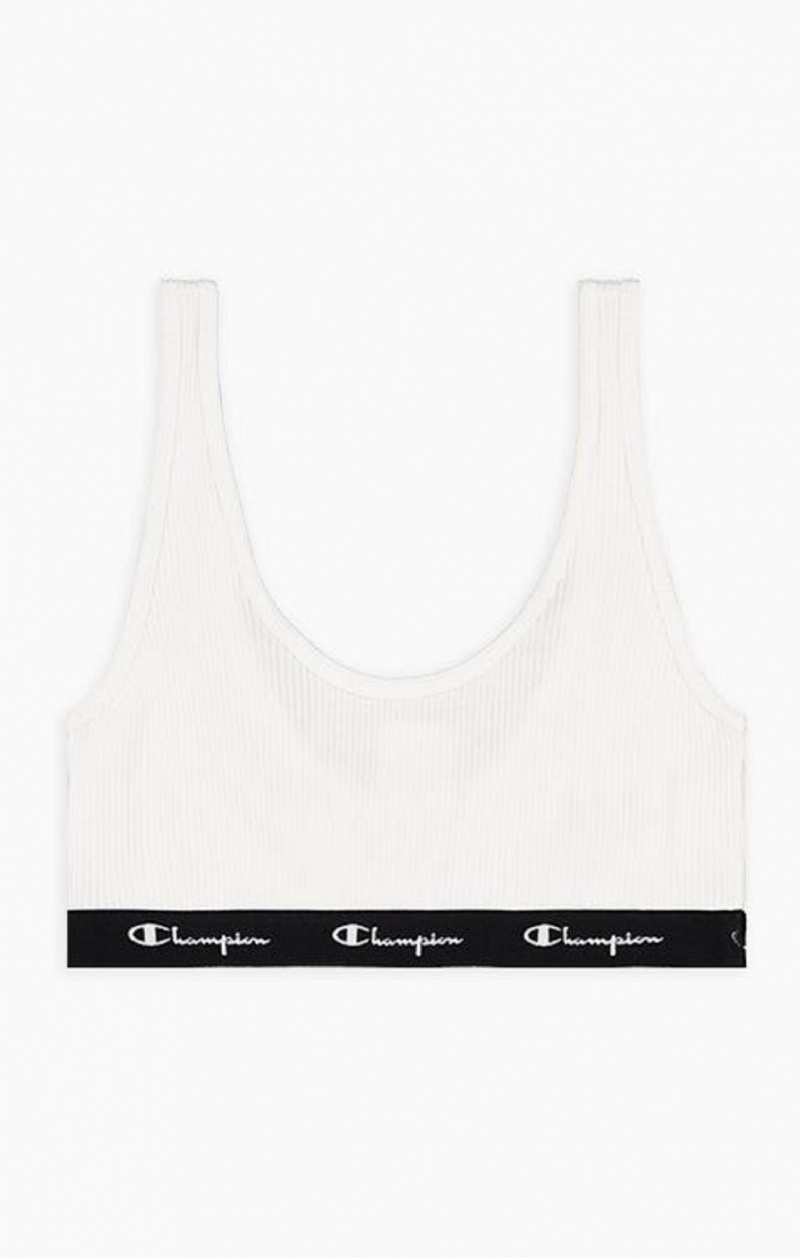 Ropa de Baño Champion Acanalado Algodon Logo Trim Bralette Blancas | 2408-IFYBQ