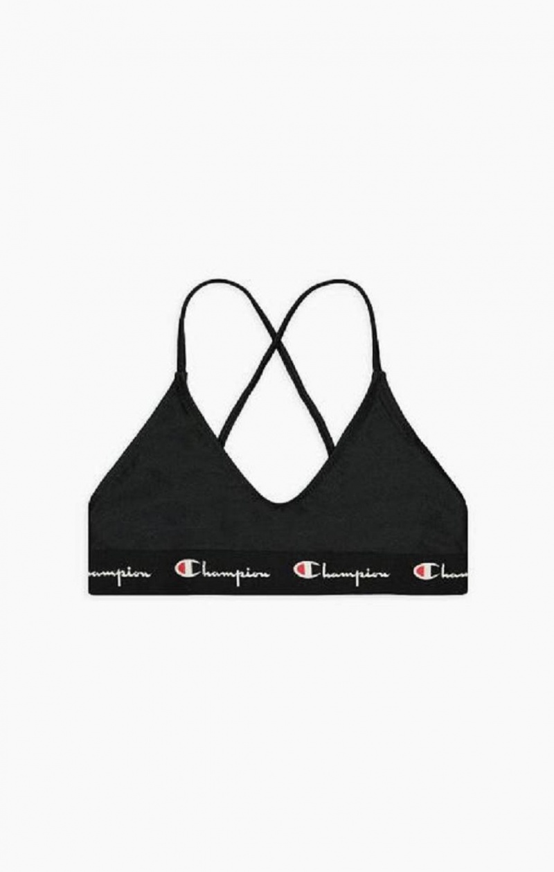 Ropa de Baño Champion Script Logo Trim Scoop Neck Cross Bikini Top Negras | 2591-JVYLS