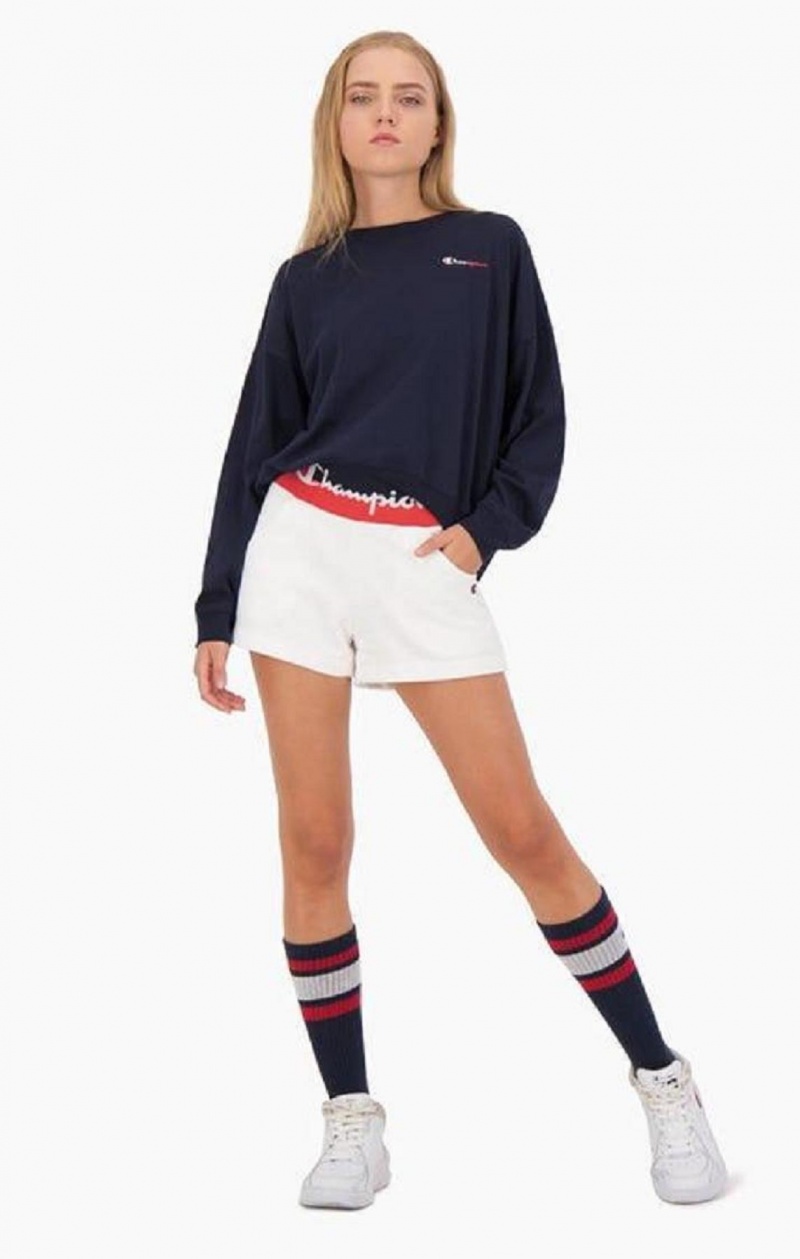 Short Champion Contrast Cintura Script Logo Shorts Blancas | 0923-KTDYG