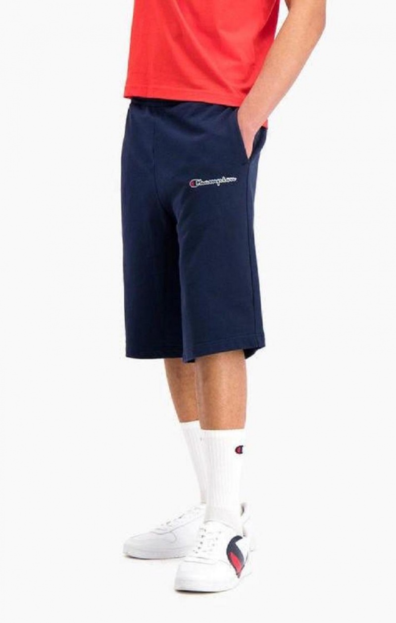 Short Champion Script Logo Algodon Shorts Azules Oscuro | 9862-PBSWA