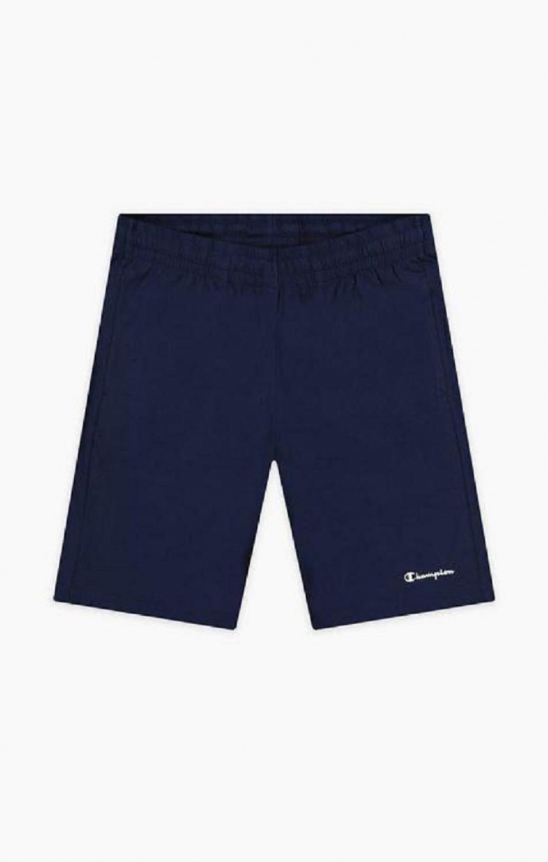 Short Champion Script Logo Algodon Shorts Azules Oscuro | 6345-YKHPM