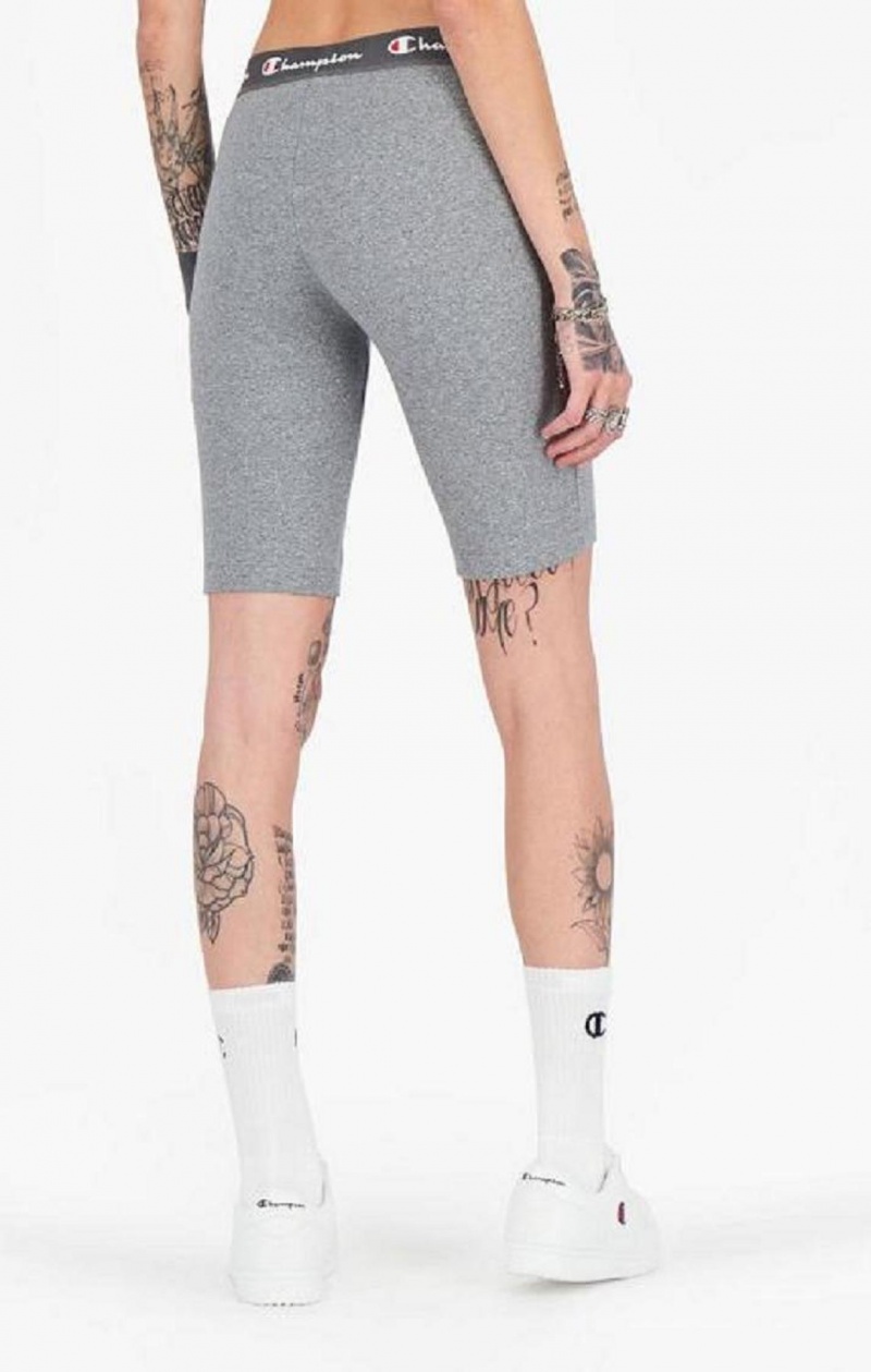 Short Champion Script Logo Cintura Cycling Shorts Gris Oscuro | 5197-EYNZJ