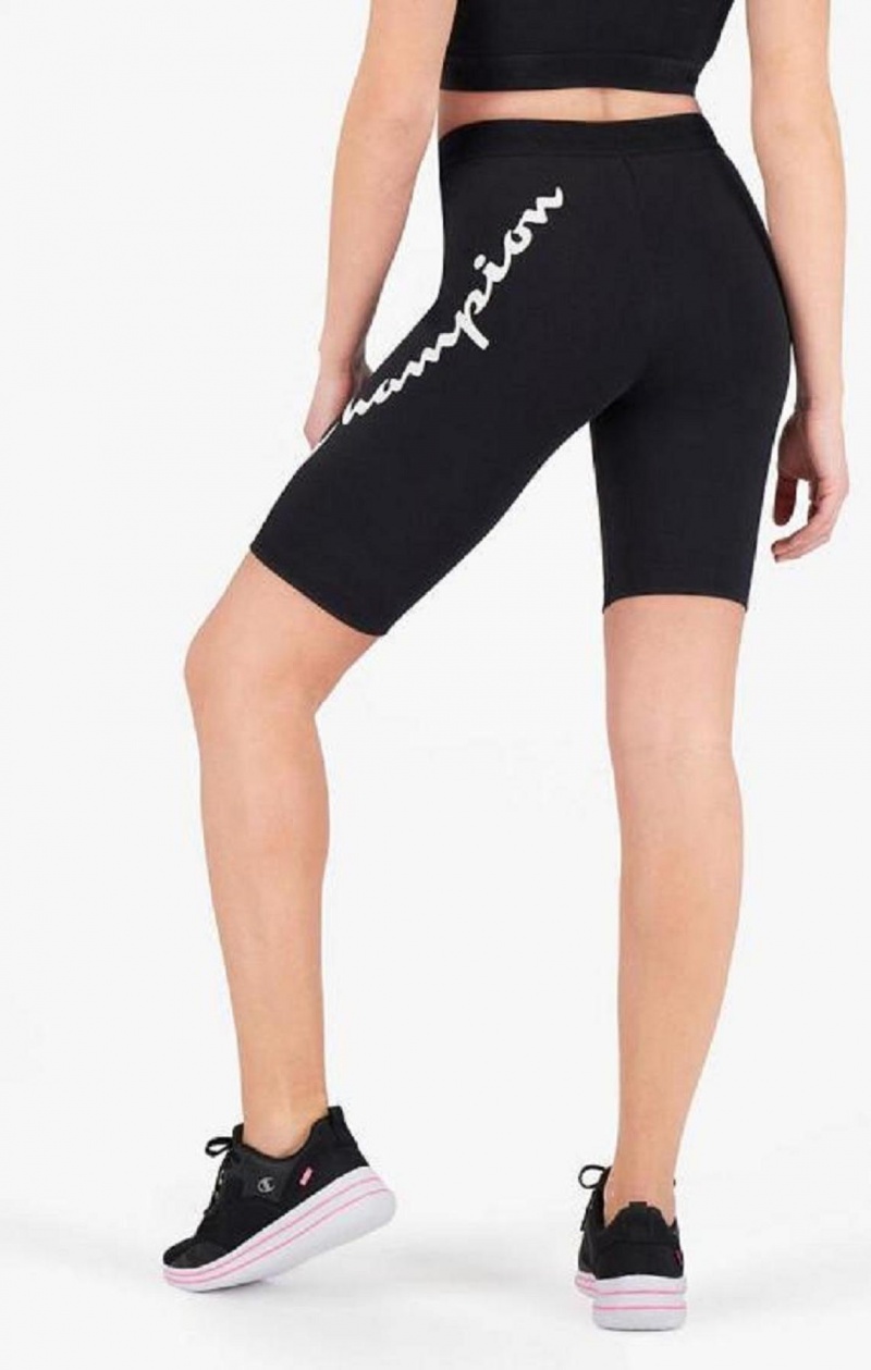 Short Champion Script Logo Print Capri Leggings Negras | 2184-IDLHR